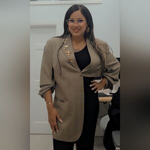 Elegant Upcycled Tan Women's Blazer (Brooches Not Included)